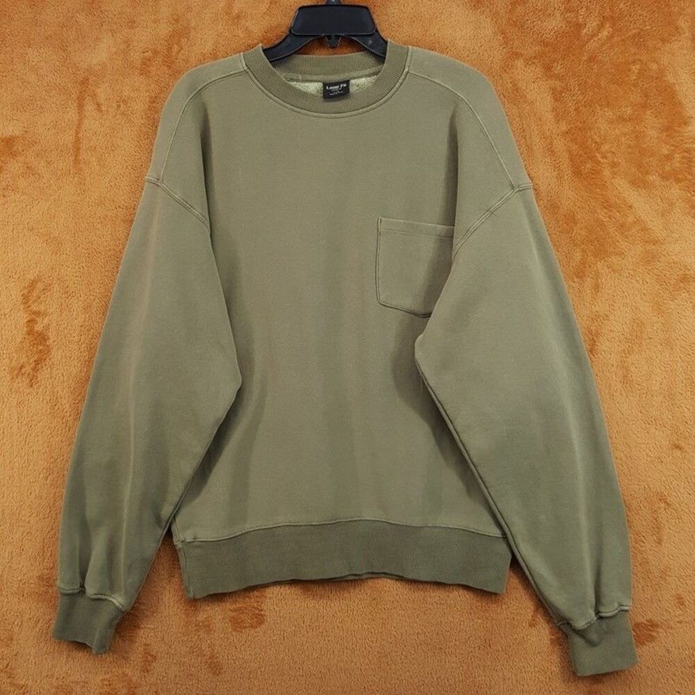 COTTON ON Sweatshirt Mens Small Green Pullover Crew Pocket Fleece Loose Fit